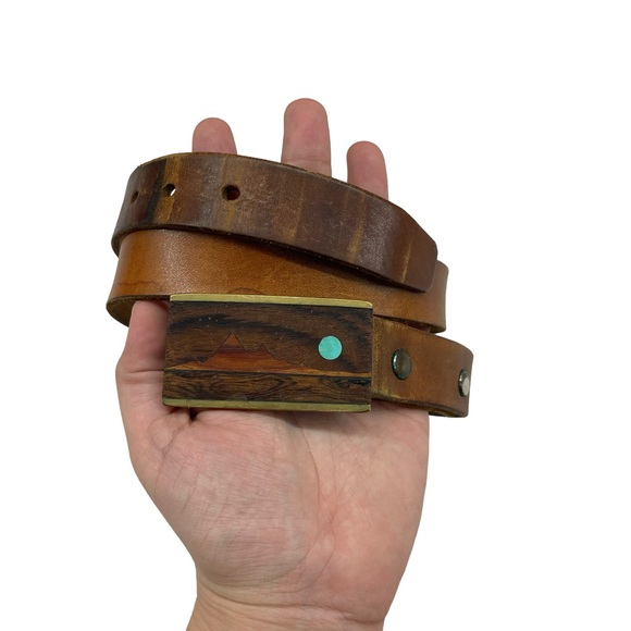 Vintage Other - Vintage Kenneth Reid Buckle Vintage Leather Belt Wood Turquoise Details Western